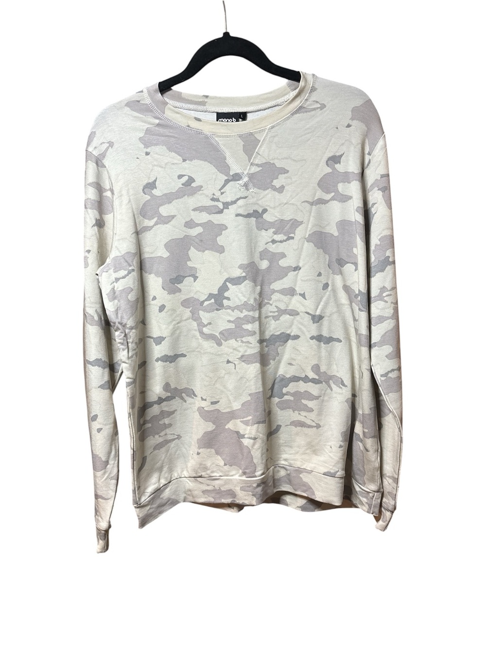 Mono B Women’s Beige and Light Gray Camo Crewneck Sweater